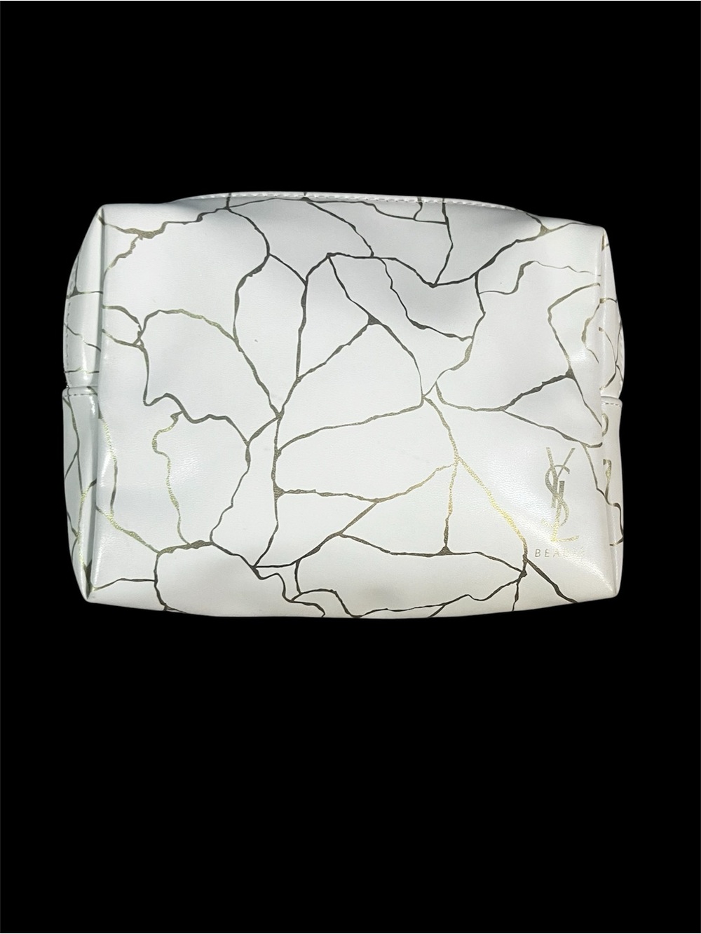 Yves Saint Laurent White Cosmetic Pouch with Gold Vein Detail